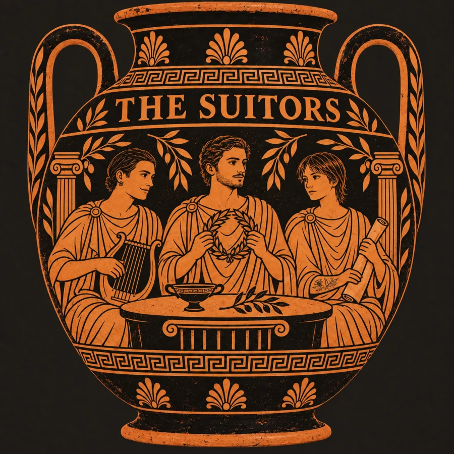 The Suitors portrayed on an ancient Greek amphora.